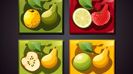 Fresh Fruit Assortment Graphic Illustration in Colorful Squares