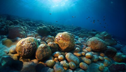 seabed covered with polymetallic nodules under deep water