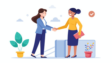  female hand shake meeting illustration concept full white background simple design