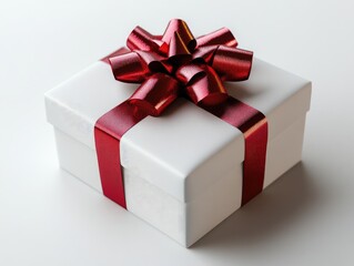 Obraz premium White gift box with red ribbon and bow
