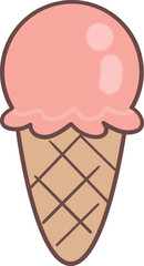 Pink strawberry ice cream icon on ice cream cone clip art