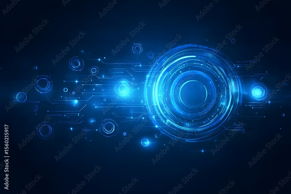 Sticker abstract futuristic blue background with glowing digital elements and circuit board