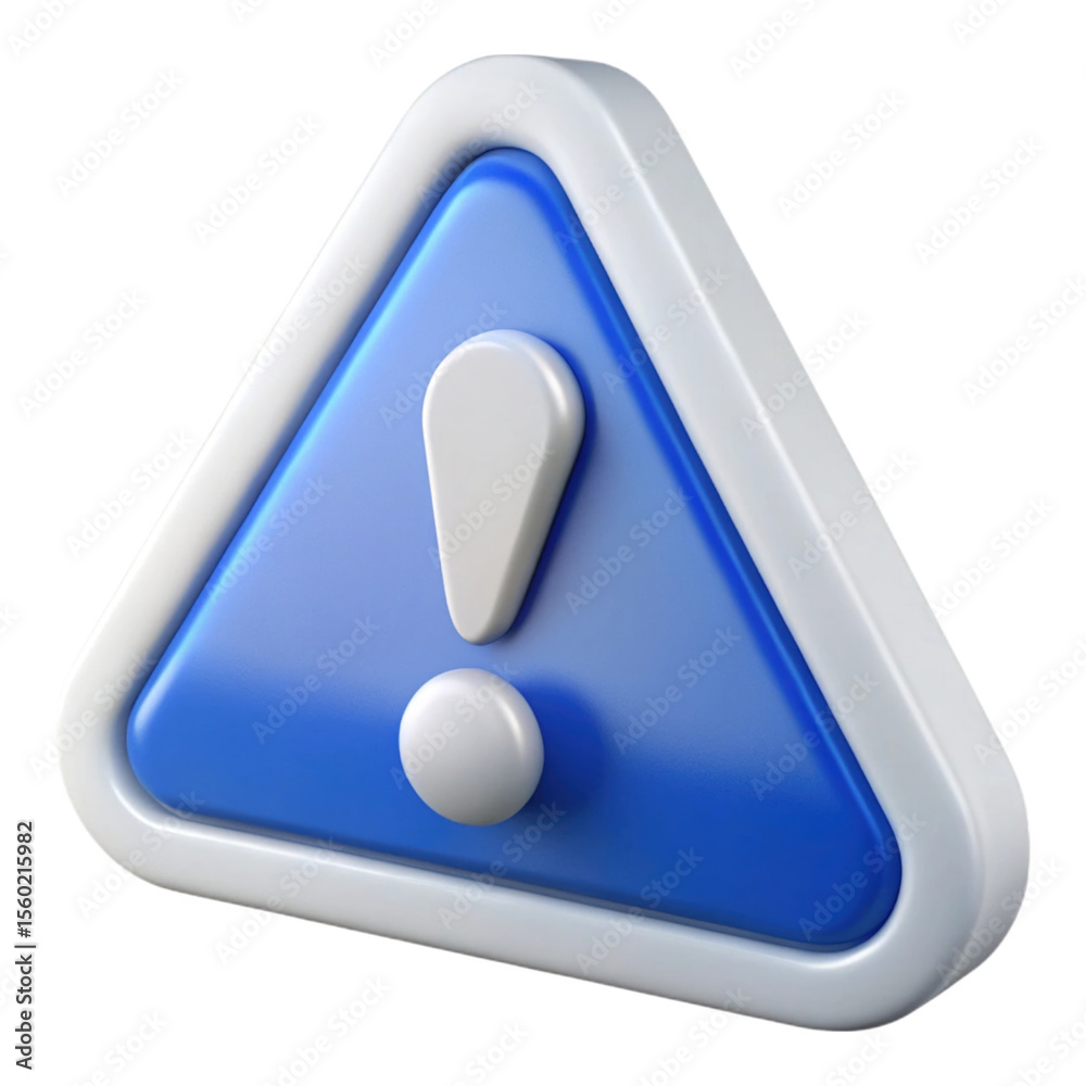 Fototapete 3 d rendered blue triangular warning sign with white exclamation mark and border, a symbol of cautio