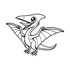 fun cute pterodactyl cartoon character isolated drawing line style sketch classic vintage design illustration