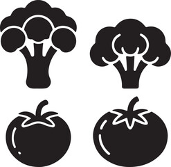 Broccoli and Tomato Vector – Healthy Vegetable Silhouette Illustration