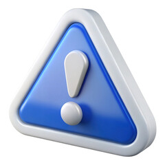 3 D rendered blue triangular warning sign with white exclamation mark and border, a symbol of caution isolated on a transparent background