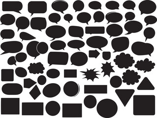 Gigantic collection of black silhouette speech bubbles and thought balloons, perfect for communication, social media, dialogue, and creative design projects needing versatile text placeholders

