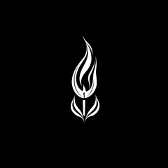 Abstract white flame symbol in minimalist style on black background