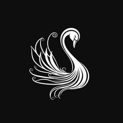 Fototapeta premium Ornamental swan silhouette in white lines on black background