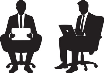 Business people silhouettes working at office desks with laptops vector illustration