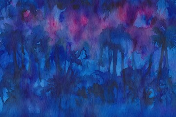 Watercolor Tropical Night Forest