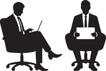 Business people silhouettes working at office desks with laptops vector illustration