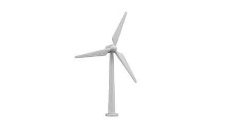 White wind turbine rendering on transparent background. Concept for clean and renewable energy. Wind power generation technology visual.