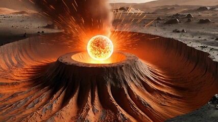 Volcano Eruption Fireball Crater Desert Landscape Explosion Heat - Powered by Adobe
