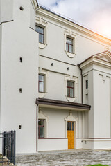 Detail of modern residential flat apartment building exterior. Fragment of new luxury house and...