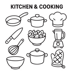Kitchen and cooking icons including utensils and appliances for culinary activities