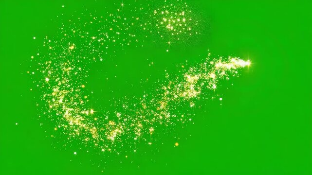 A captivating spectacle of sparkling light particles, like golden pixie dust, trailing across the vibrant green canvas.
