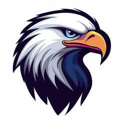 Fototapeta premium Fierce eagle head illustration with sharp beak and intense blue eye in bold graphic style for sports logo or mascot design vector art