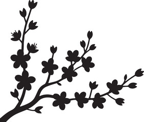  flowering twig image, spring branch vector, floral artwork, botanical element silhouette, flower branch sketch, floral motif, flower cluster design, branch with flowers, floral contour,