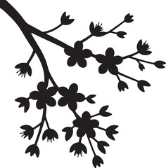  flowering twig image, spring branch vector, floral artwork, botanical element silhouette, flower branch sketch, floral motif, flower cluster design, branch with flowers, floral contour,