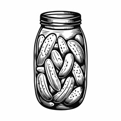 Jar of Pickles Filled with Fresh Cucumbers in Vintage Style for Food Blogs, Recipes, Culinary Websites, Product Labels, and Kitchen Decor Ideas  