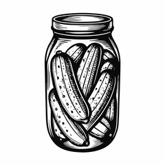 Jar of Pickled Cucumbers with Vintage Style for Food Blogs, Recipe Websites, Organic Products, and Healthy Eating Awareness  