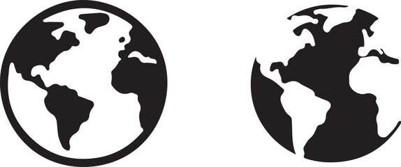 Two simple black and white globe icons showing continents silhouette