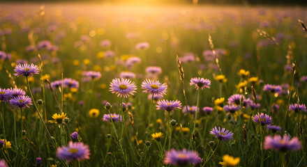 Obraz premium Sunset Wildflower Meadow Bloom