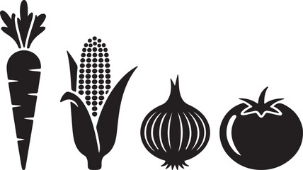 Corn and Onion Vector, Fresh Farm Vegetable Silhouette Art