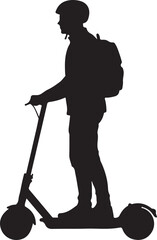 Silhouette of a Student Riding an Electric Scooter to School