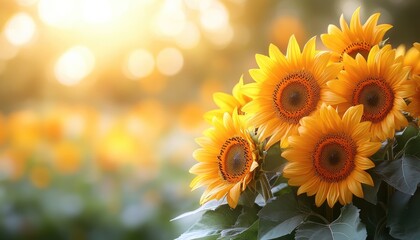 Fototapeta premium Vibrant sunflowers in a sunlit field