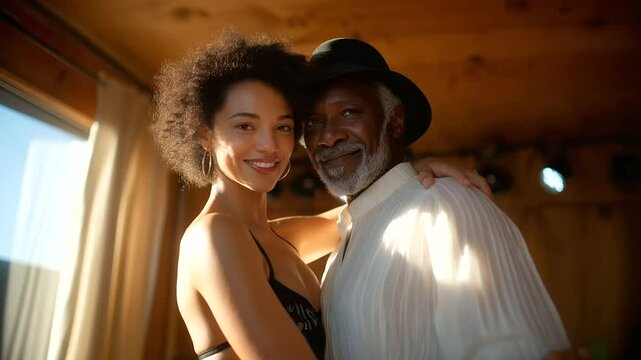 A lively mambo dance with a partner in natural light