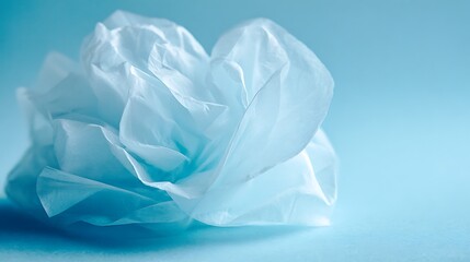 Soft White Tissue Paper on Light Blue Background .
