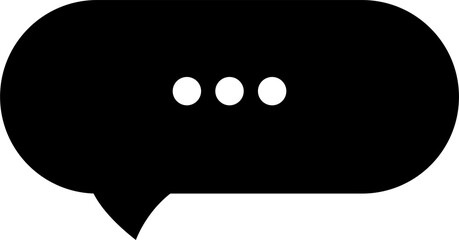 Black speech bubble icon with three white dots indicating typing or thinking isolated on transparent background