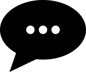 Fototapeta premium Black speech bubble icon with three white dots indicating typing or thinking isolated on transparent background