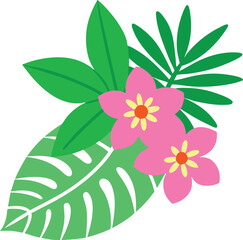 Vibrant Tropical Flowers and Lush Green Leaves A Stunning Floral Illustration