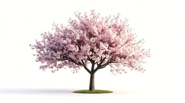 A single cherry blossom tree in full bloom. Its delicate pink petals and serene composition evoke a sense of springtime.