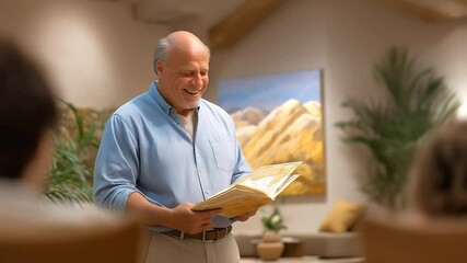 Caregiver Conducting a History Lesson with Maps in a Common Room
