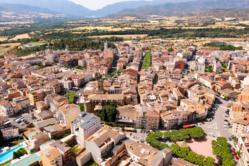 Aerial cityscape of city Tremp on sunny day. Spain
