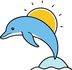 Playful Dolphin Leaping Towards the Sunny Ocean A Delightful Summer Illustration