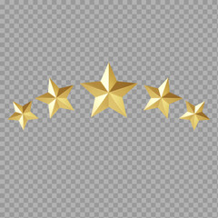 Five Golden Stars Rating – Isolated on Transparent Background

