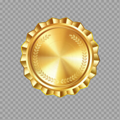 Gold Embossed Seal with Laurel Wreath – Isolated on Transparent Background

