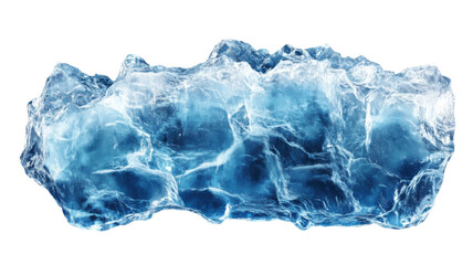 Title: Rough Blue Ice Block with Frosty Texture Isolated on White Background