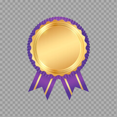 Gold Award Ribbon Badge with Purple Trim – Isolated on Transparent Background

