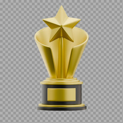 Golden Star Trophy Award on Pedestal – Isolated on Transparent Background

