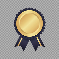 Gold Award Medal Ribbon with Blue Edges Isolated on Transparent Background

