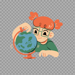 Curious Kid Exploring Globe – Geography and Education Illustration


