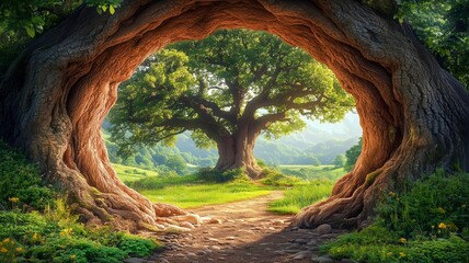 Obraz premium Fantasy Scenery Surreal Landscape Nature Trees In Mountains