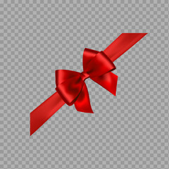 Elegant Red Ribbon with Bow Isolated on Transparent Background

