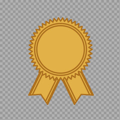 Flat Gold Award Ribbon Badge – Simple Achievement Medal on Transparent Background


